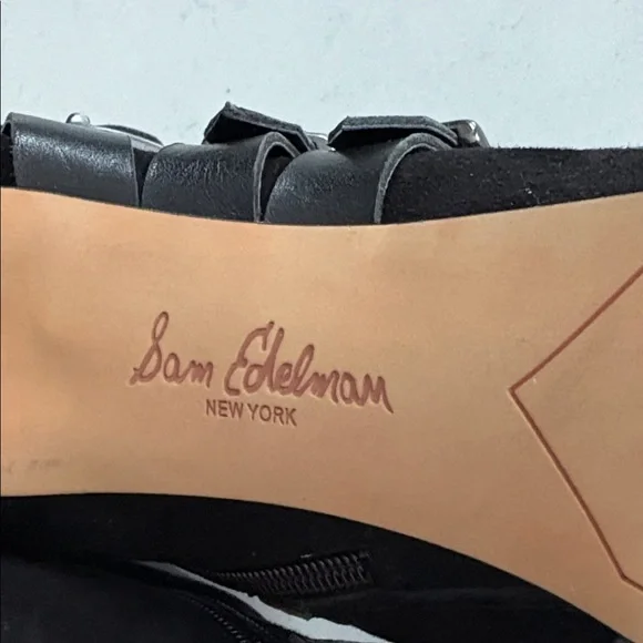 Sam Edelman Suede/leather Black Buckle Heeled Boots sz 10 - Picture 7 of 8